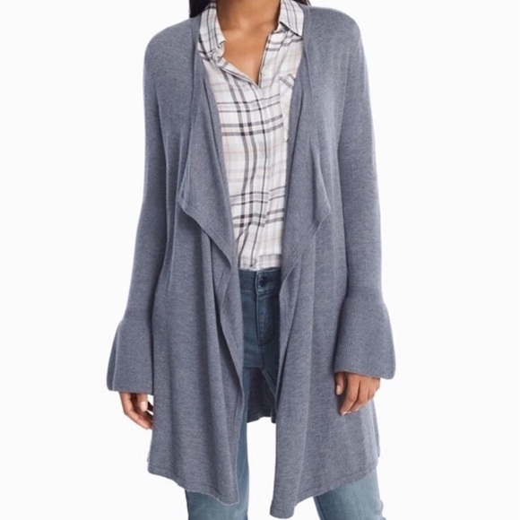 White House Black Market Sweaters - White House Black Market Gray Draped Bell Sleeve Cardigan‎